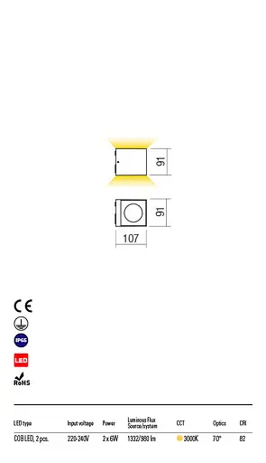 Бра вуличне TEKO AP LED COB 2X6W IP65 DG 3000K(5.1.2) Redo 90101 - фото 3
