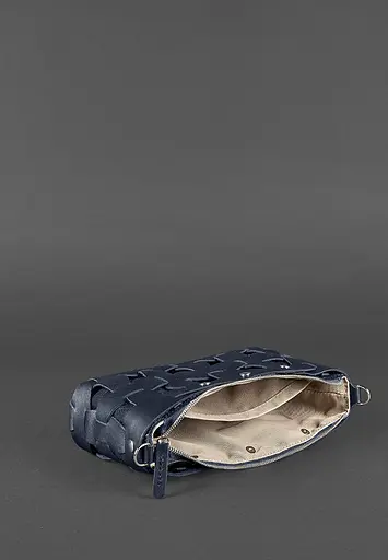 Шкіряна плетена жіноча сумка Пазл S синя Crazy Horse - фото 5