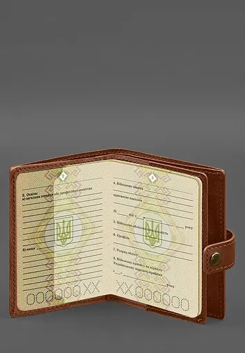 Кожаная обложка-портмоне для военного билета офицера запаса (узкий документ) Светло-коричневая - фото 5