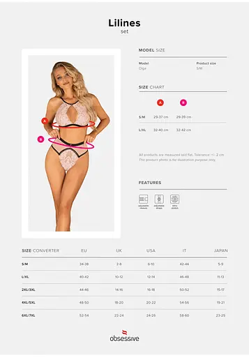 Комплект білизни Obsessive Lilines L/XL рожевий - фото 7