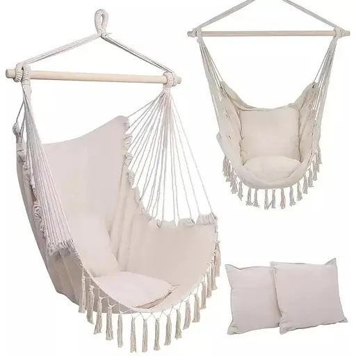 Підвісне крісло гамак бразильський стілець Interlook ZY-V004 + 2 подушки Beige - фото 1