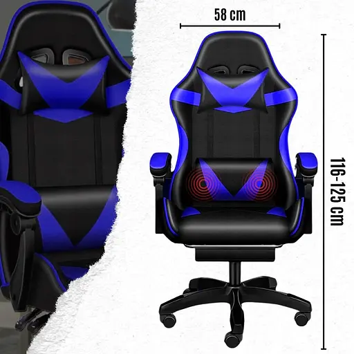 Кресло геймерское PLAYER с подставкой для ног и массажем Blue/Black (100002) - фото 9