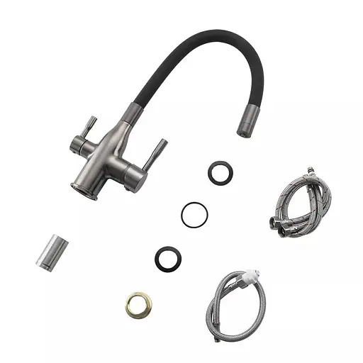 Смеситель для кухни под фильтр Frap с гибким изливом F4396-15 Графитовый хром - фото 5