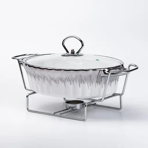 Марміт Yiwu HP1024 мармітниця з кришкою на підставці овальна 35 см x 22 см x 6 см Білий - фото 4