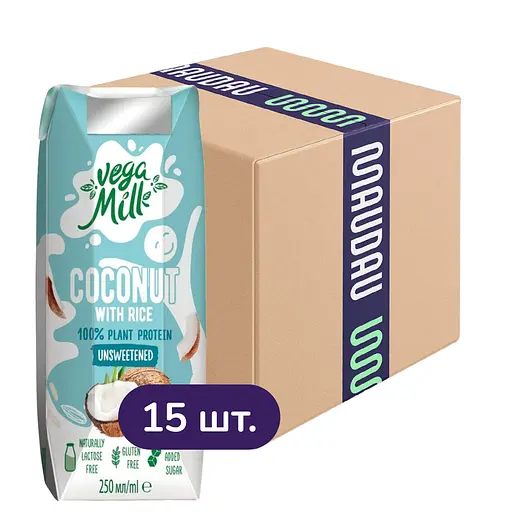 Упаковка кокосового напою Vega Milk з рисом ультрапастеризований 3.75 л (250 мл х 15 шт.) - фото 1