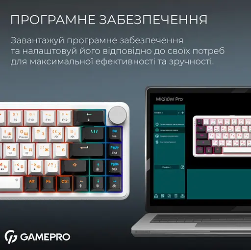 Клавиатура беспроводная игровая механическая GamePro MK-210-W Pro White-Black QLAB Orange Switches Hot-Swap - фото 5