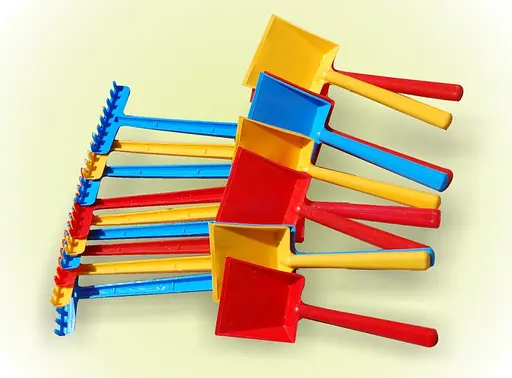 Лопатки с граблями большими Бамсик, по 10 шт. в сетке, 24x9 см