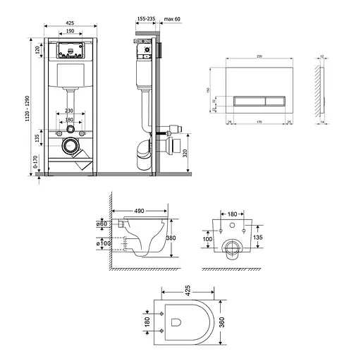 Подвесной унитаз Qtap Taurus Ultra Quiet + инсталляция Qtap Nest 4 в 1 (линейная клавиша White), Черный - фото 2