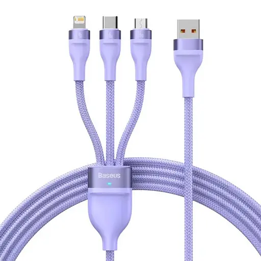 Кабель Baseus Flash Series Ⅱ One-for-three Fast Charging Data Cable USB to M+L+C 66W 1.2m Purple - фото 1