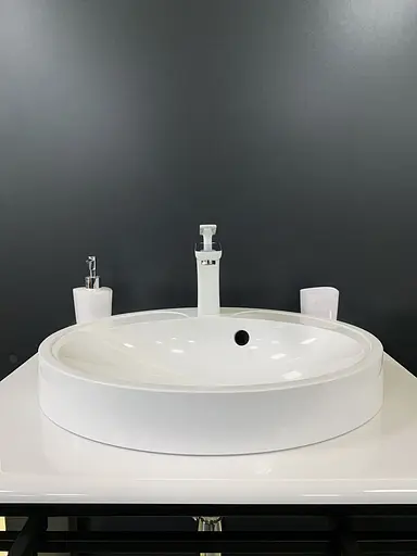 Раковина Adamant умивальник Lauf New штучний камінь овальна для переливу накладний білий - фото 4