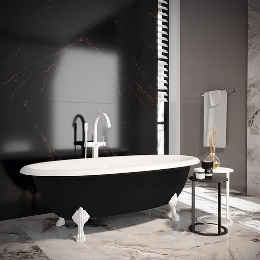 Ванна отдельностоящая матовая Amdcon Olmpa 180x90 черная из литого камня белые ножки OLMPA_180_nzhk_BLACK_MAT Черный матовый - фото 2