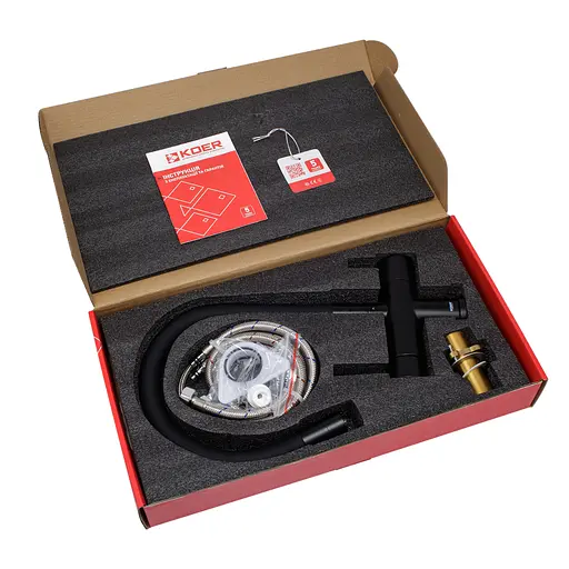 Смеситель для кухни на две воды с гибким изливом Koer KB-72002-05 KR3384 Черный матовый - фото 4