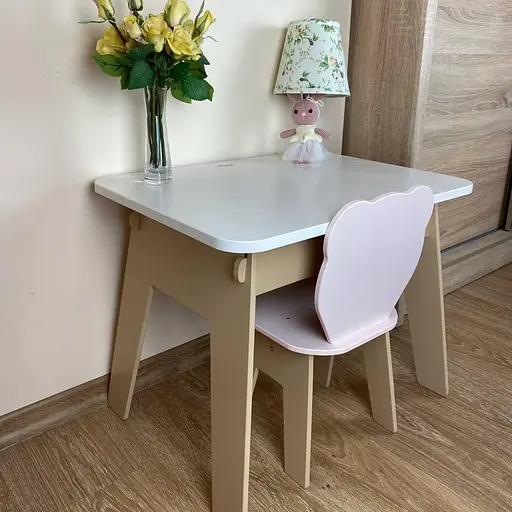 Дитячий стіл з ящиком + стільчик для навчання та гри (Білий з ведмедиком) - фото 2