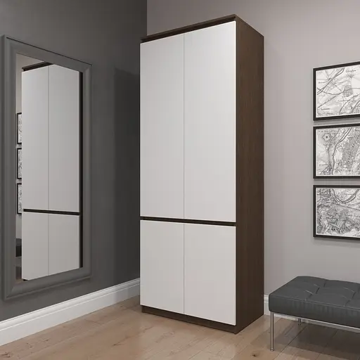 Шкаф для одежды Vays R-10 Венге Темный-Белый фасад, с полками и штангой, без ручек, ЛДСП, 80×50×211 см - для спальни, гостиной, прихожей