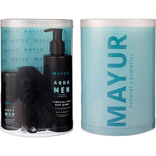 Мужской набор Mayur Aqua for men натуральный: шампунь, дезодорант, мочалка
