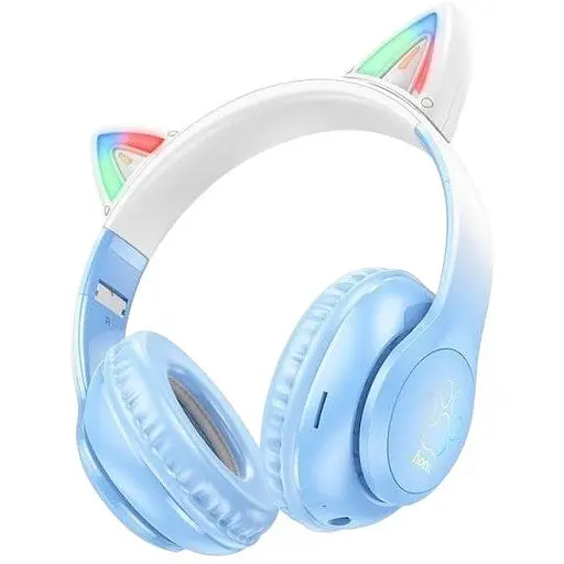 Бездротові Bluetooth навушники Hoco Cat ears W42 з вушками та підсвіткою синій