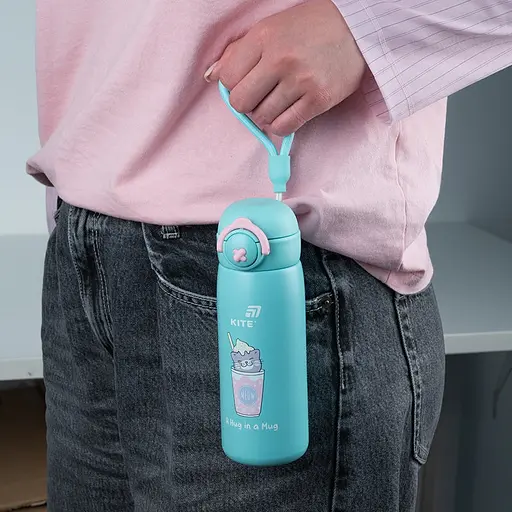 Термос с кнопкой Kite Hug in mug бирюзовый 430 мл (K25-1221-1) - фото 6