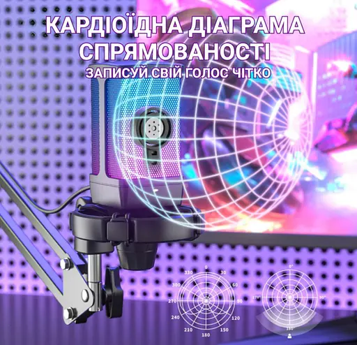 Мікрофон з пантографом конденсаторний Fifine Q-6T-B RGB USB Black - фото 6