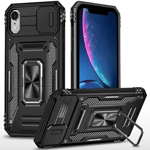 Чохол ударостійкий Epik Camshield Army Ring для Apple iPhone XR (6.1) Чорний/Black - фото 1