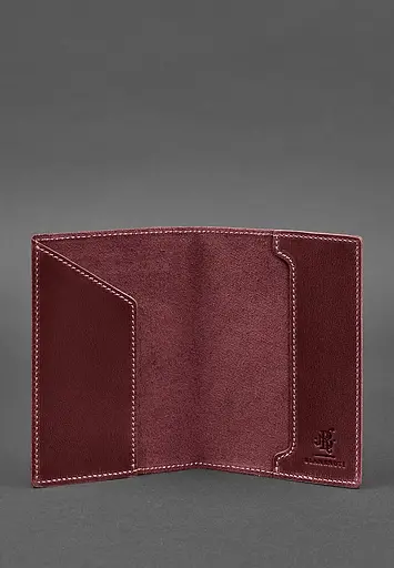 Кожаная обложка для паспорта с украинским гербом бордовая - фото 4