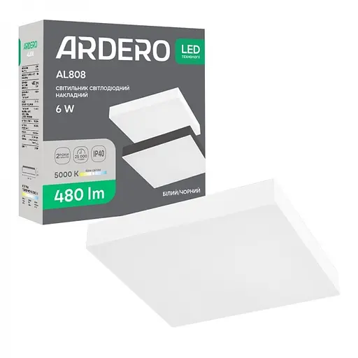 Светильник светодиодный Ardero AL808 квадратный накладной белый 6W 5000K (80621)