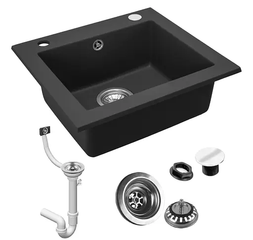 Кухонна мийка гранітна Rea West black ZLE-00120, Чорний - фото 3