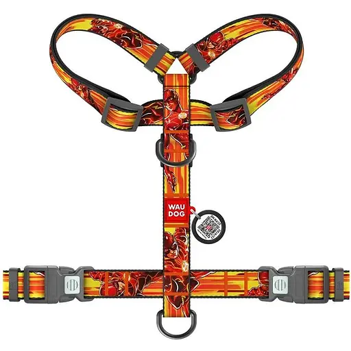 Шлея для собак Waudog Nylon анатомічна H-подібна з QR-паспортом, малюнок "Швидкість Флеша", пластиковий фастекс, XL - фото 2