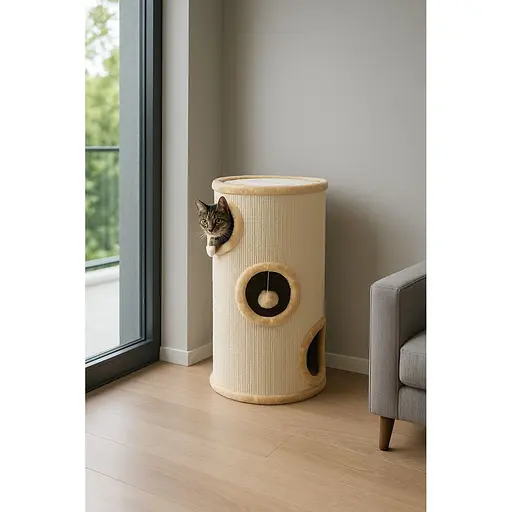 Когтеточка Trixie для кошек Samuel с домиком и игрушкой сизаль/плюш бежевая 36х70 см [CD] - фото 4