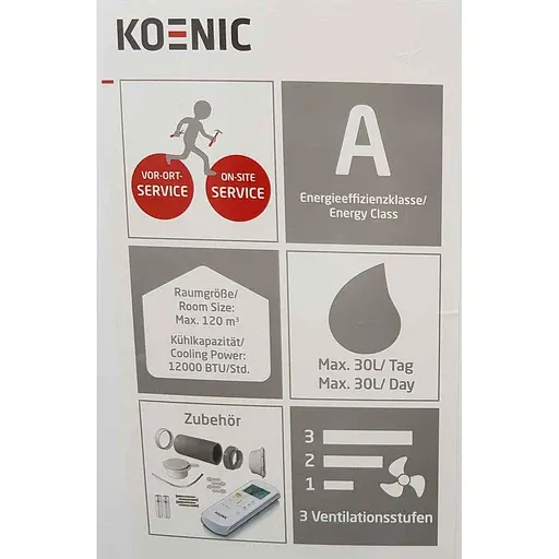 Кондиціонер мобільний KOENIC KAC 3351, 1350 Вт, 120 м³ з функцією охолодження, вентиляції, осушення - фото 4