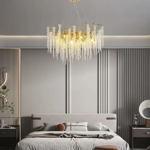 Вишукана підвісна золота люстра з кришталевим камінням Ø 50 см | Арт. 33001-460 GD | Line F - фото 1