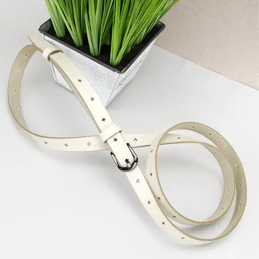 Ремінь жіночий вузький шкіряний з дірочками SF-1545 молочний (125 см) - фото 3