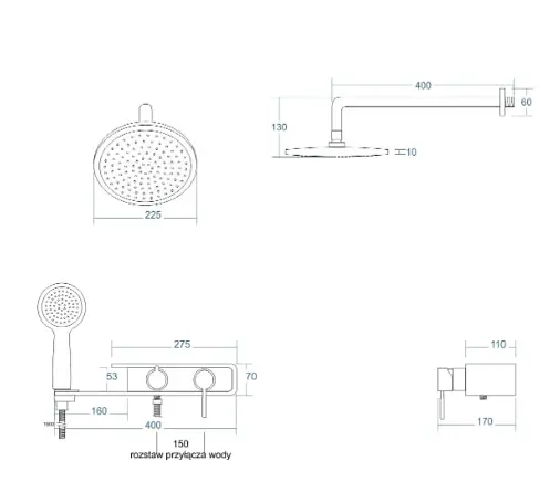 Душева система Corsan Konekto хром прихованого монтажу CMN001 KONEKTO SZARY, Хром - фото 2