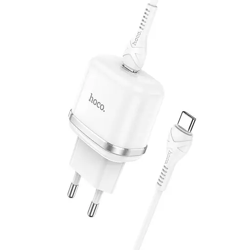 Набір зарядний адаптер + кабель Hoco N24 Victorious single port charger set C to C білий - фото 1