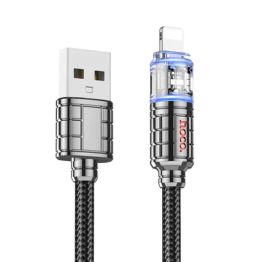 Кабель Hoco U122 с индикатором USB to Lightning 1.2 м черный - фото 1