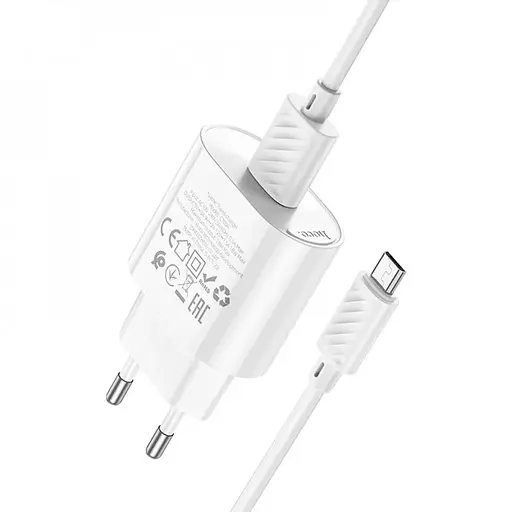 МЗП Hoco C109A Fighter QC3.0 18W (1USB-A) + кабель USB to MicroUSB White - фото 2