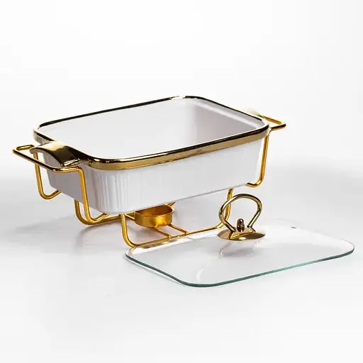 Мармітниця порцелянова Yiwu 1 л на металевій підставці з підігрівом 31х16х11 см білий марміт для перших страв  ML850-11 - фото 3