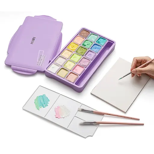 Набор гуашевых красок Jelly Cup 18×30 мл Пастельные фиолетовый пластиковый пенал HIMI - фото 7