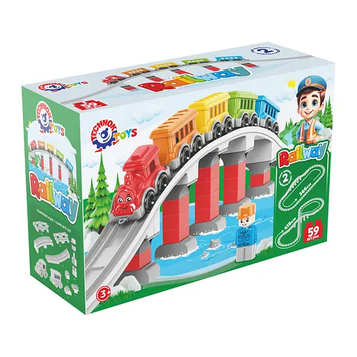Конструктор детский ТехноК Железная дорога, 59 деталей, 1300