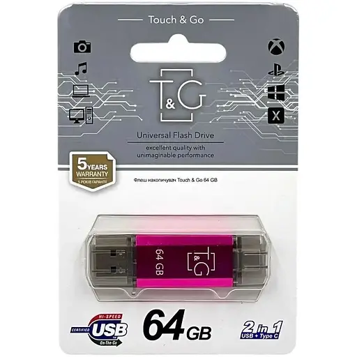 Накопитель флеш T&G 009 Star 64 GB Type-C для Apple 15 серии фуксия - фото 1