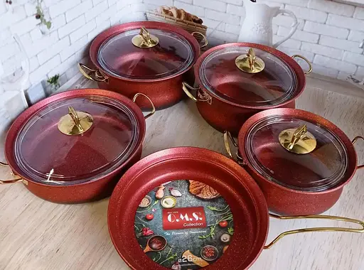 Набір каструль O.M.S. Collection 3045 з гранітним покриттям з кришками Червоний (Туреччина) - фото 3