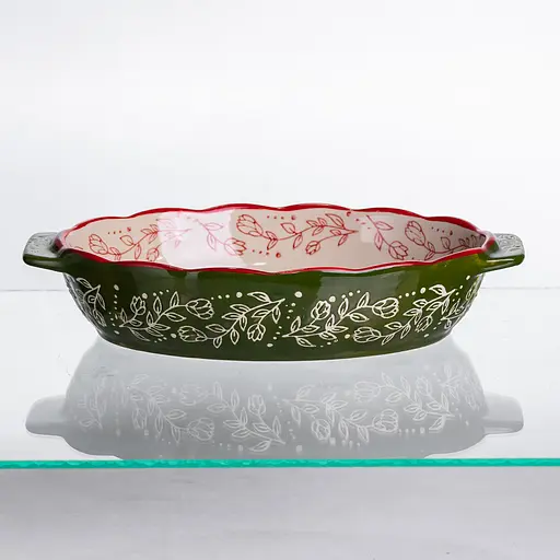 Форма для запекания Vintage 25×15×5 (см) овальная форма для выпекания в духовке с ручками Зеленый Yiwu HM05-01 - фото 3