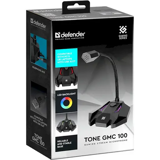 Стримовый микрофон Defender Tone GMC 100 USB LED (кабель 1.5м) Черный - фото 7