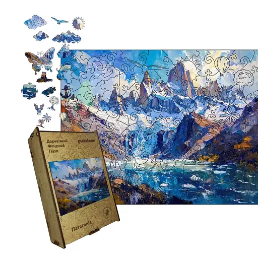 Деревянный пазл Патагония, А1, Картонная коробка 500+ элементов