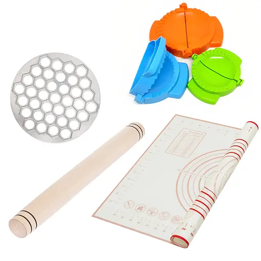 Комплект для приготування пельменів та вареників (килимок 40х50 см, скалка дерево, пельменниця, форми пластик), Kitchen Master 85339 - фото 1