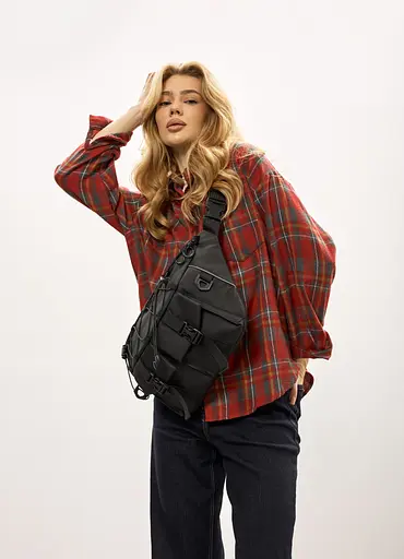 Женская сумка-бананка под ноутбук Sambag Urban Pro черная 46×26 см (51411264) - фото 2