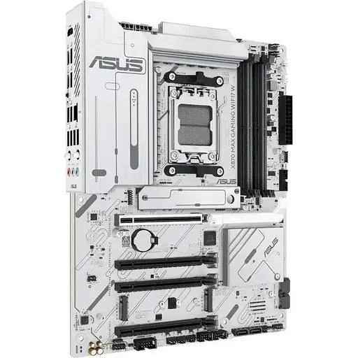 Материнская плата Asus AM5 X870 MAX Gaming WIFI7 W, X870, 4xDDR5, Int.Video (CPU), 4xSATA3, 3xM.2, 1xPCI-E 5.0 x16, 2xPCI-E 4.0 x16, 1xPCI-E 3.0 x16, Realtek 7.1, Realtek 2.5Gb, WiFi 7, Bluetooth 5.4, HDMI/2xType-C, ATX - фото 3