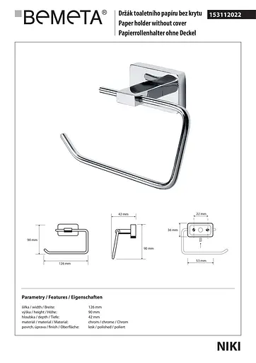 Держатель для туалетной бумаги Bemeta Niki без крышки 153112022 Хром - фото 2
