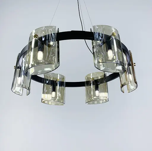 Подвесная люстра в черном цвете с янтарными пластинами Line.F D 3903/6 BK AMBER - фото 1