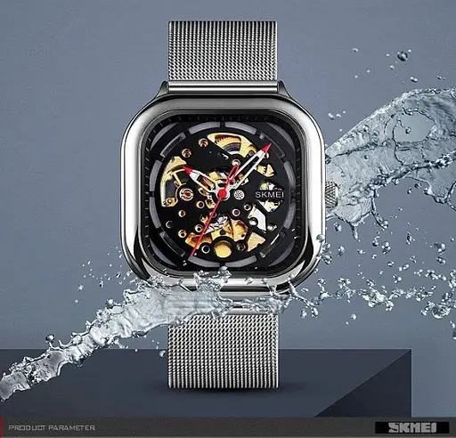 Чоловічий механічний годинник Skmei 9184 скелетон (Сріблястий) - фото 4