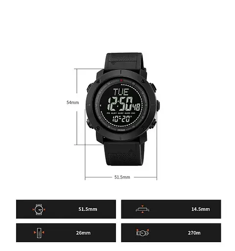 Чоловічий спортивний годинник з компасом Skmei 2095 (Чорний) - фото 9